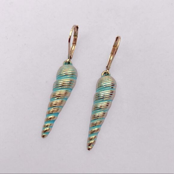 Gold Enamel Spiral Seashell Earrings - Picture 2 of 3